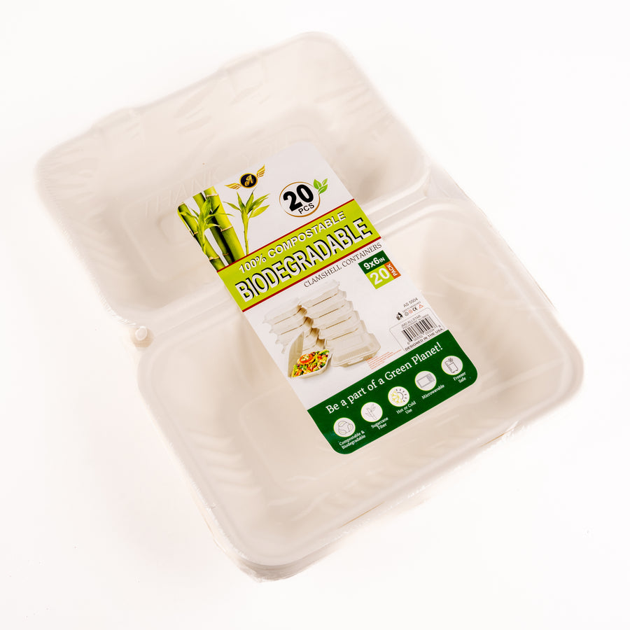 Clamshell Containers Eco-Friendly Biodegradable – 20 Pack (Multiple Sizes Available)